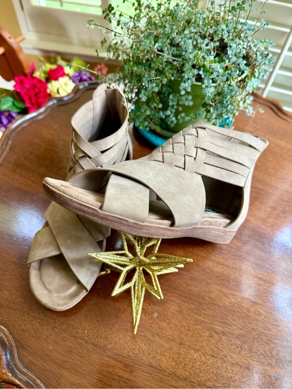 Natural Reflections Taupe Woven Wedge Sandals